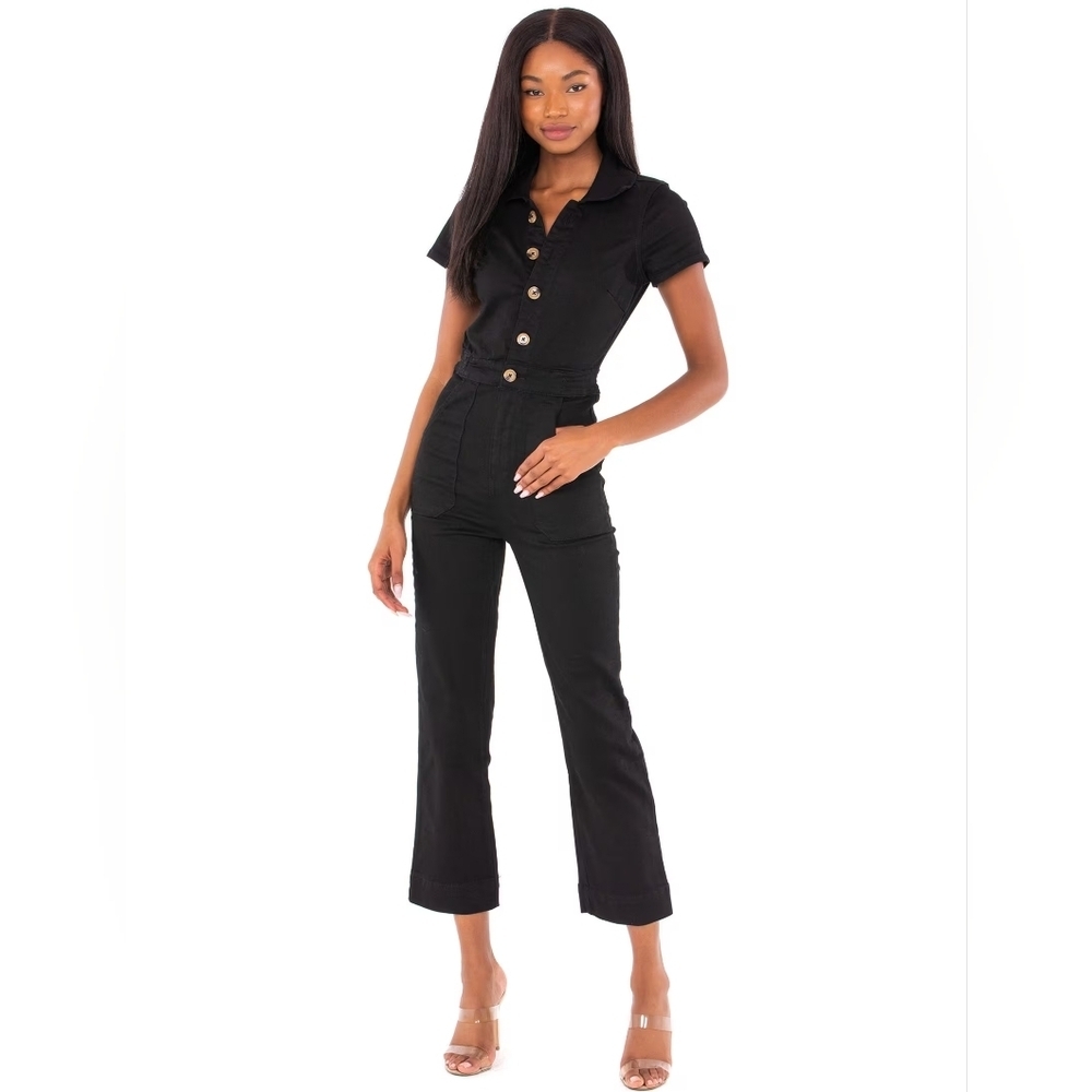 Show Me Your Mumu Emery Jumpsuit Utility Chic Denim One-Piece Cropped Wide Leg M